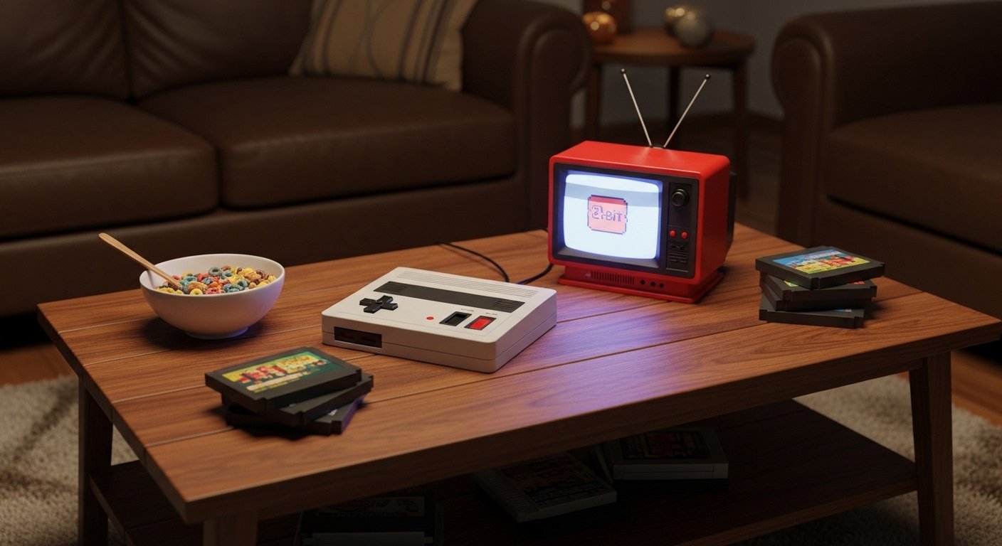 A nostalgic setup for playing retro games on a vintage CRT TV. 📺🥣
